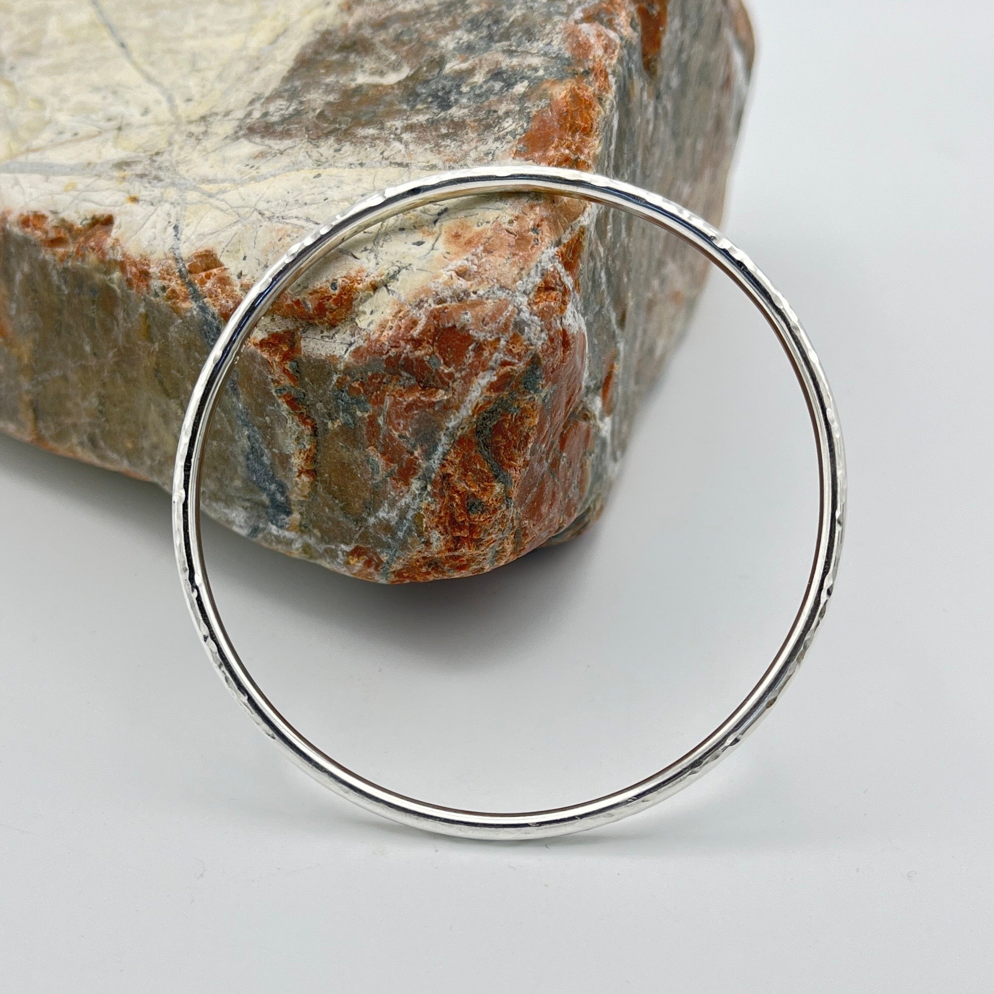 Sterling Silver Bangle, 3mm round 'hammered' finish