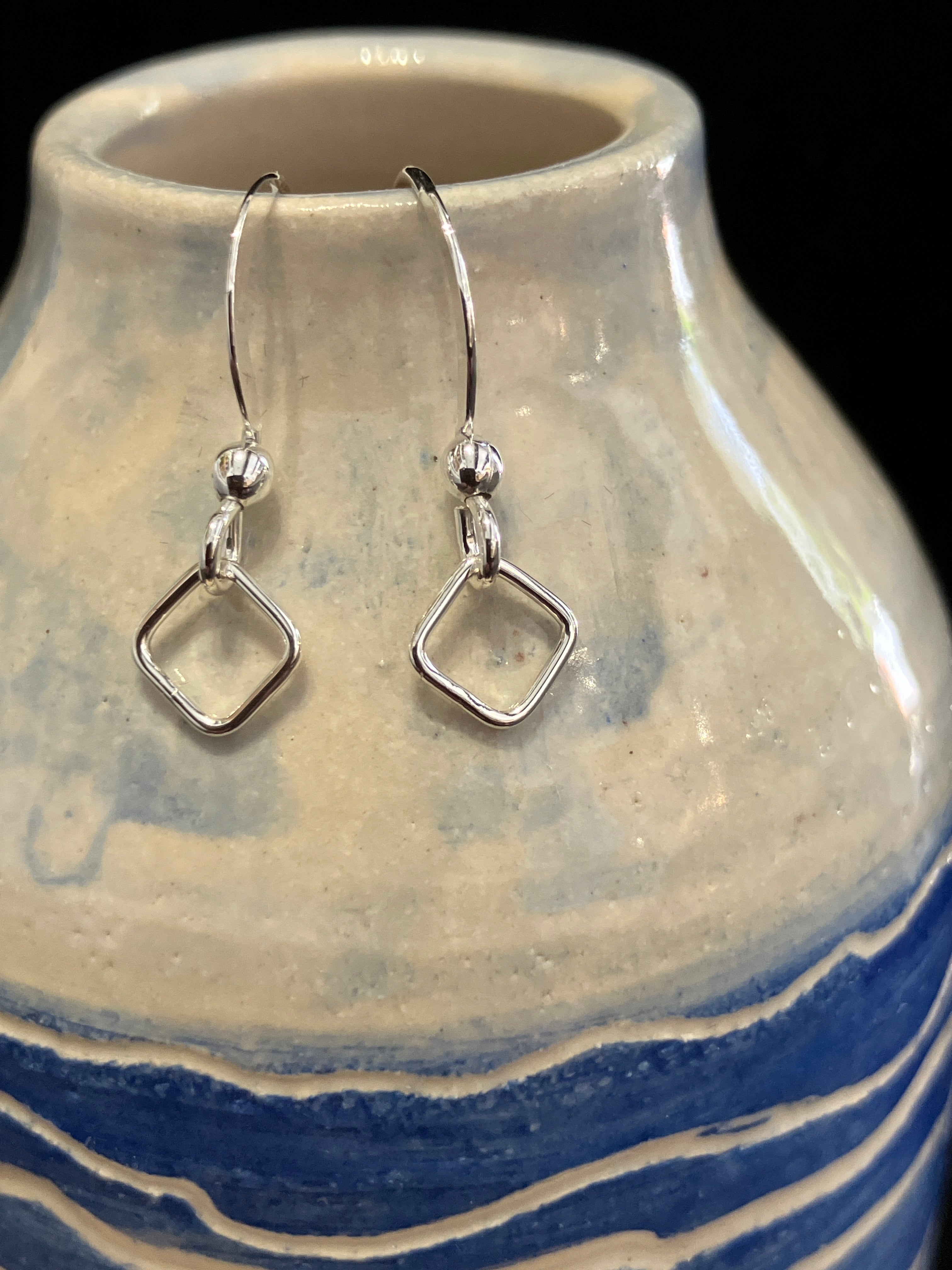 Sterling Silver open Square wire drop earrings