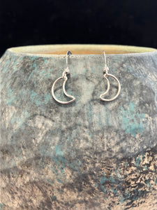Sterling Silver open Moon wire drop earrings