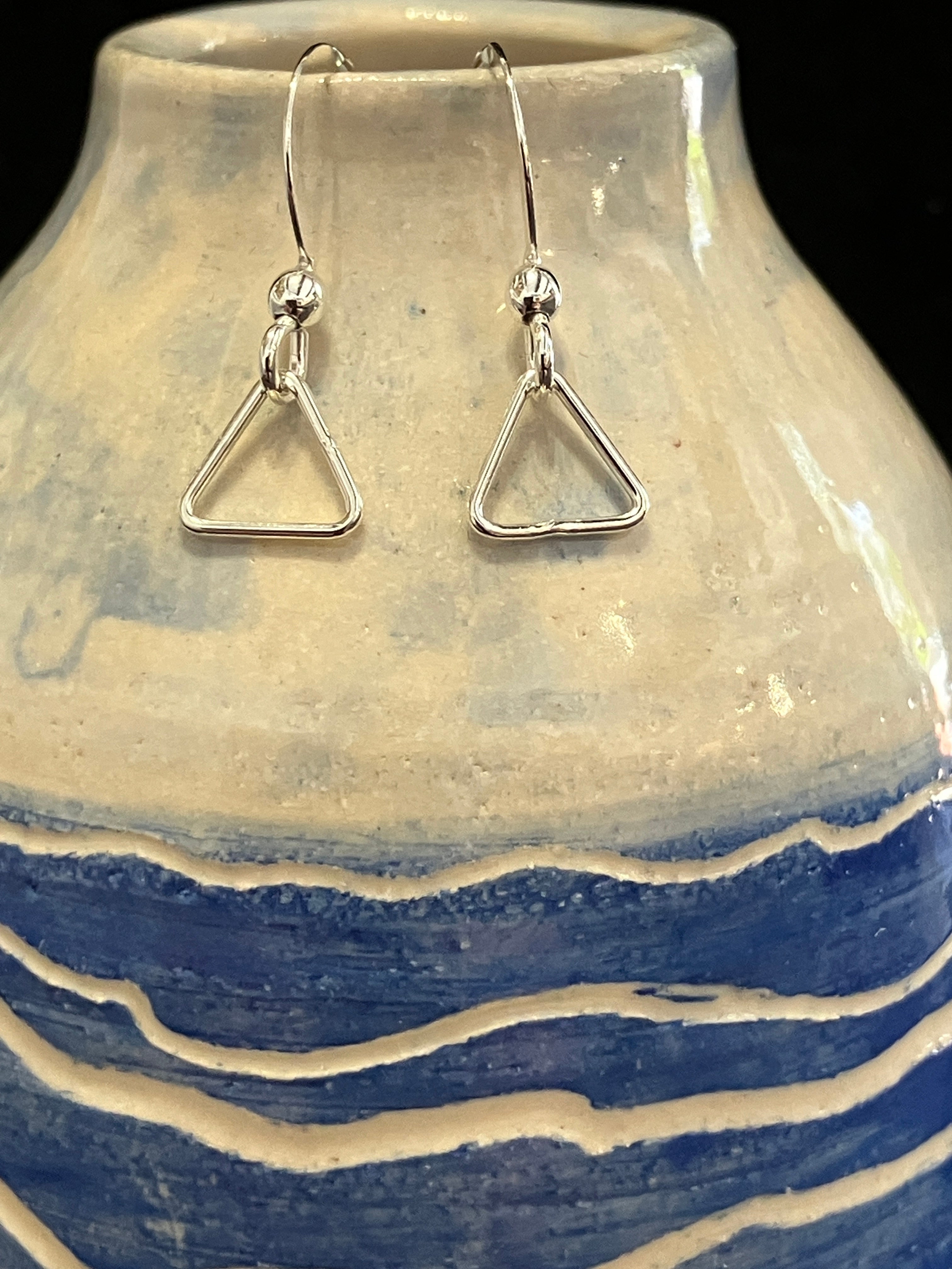 Sterling Silver open Triangle wire drop earrings