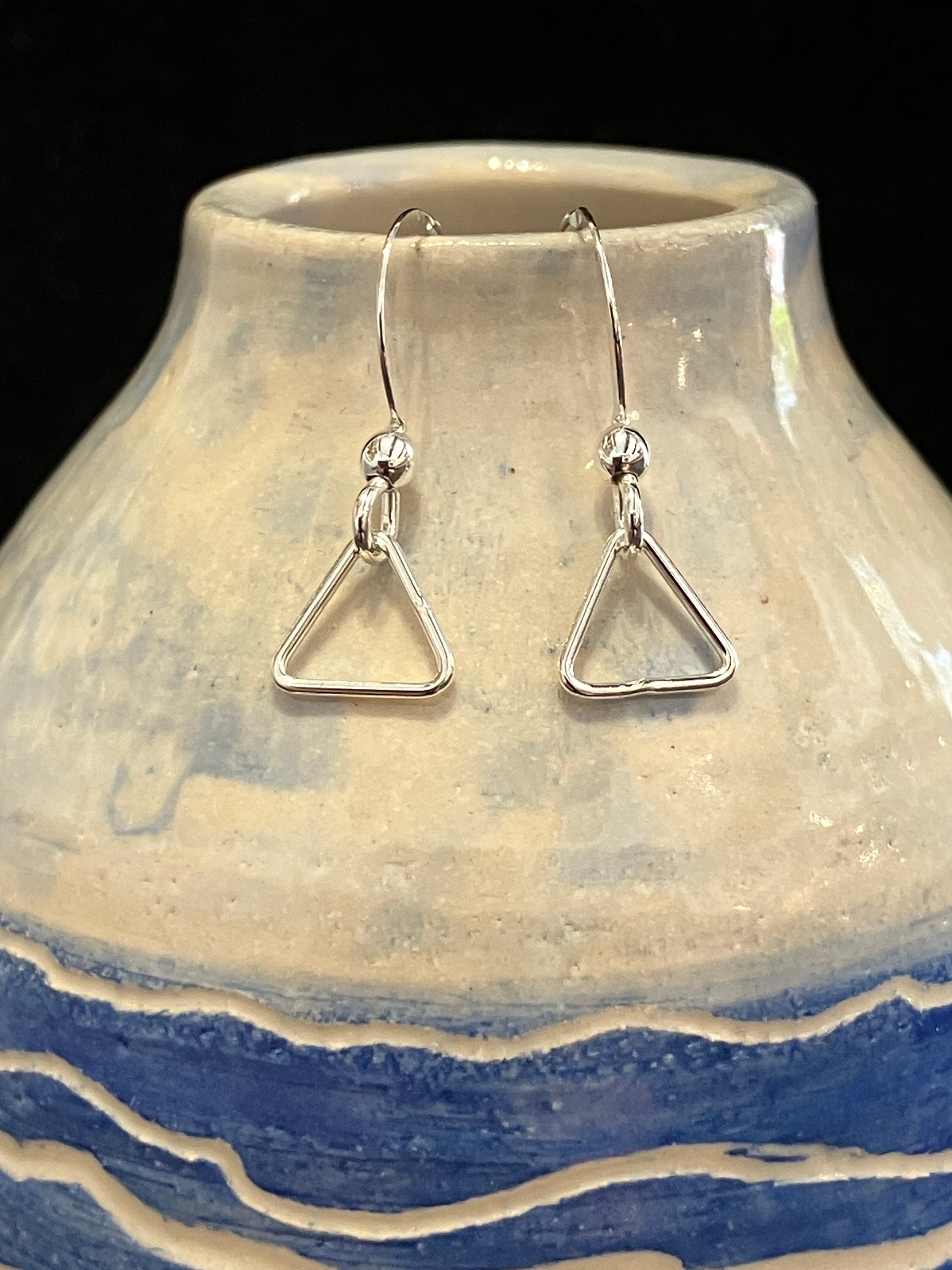 Sterling Silver open Triangle wire drop earrings