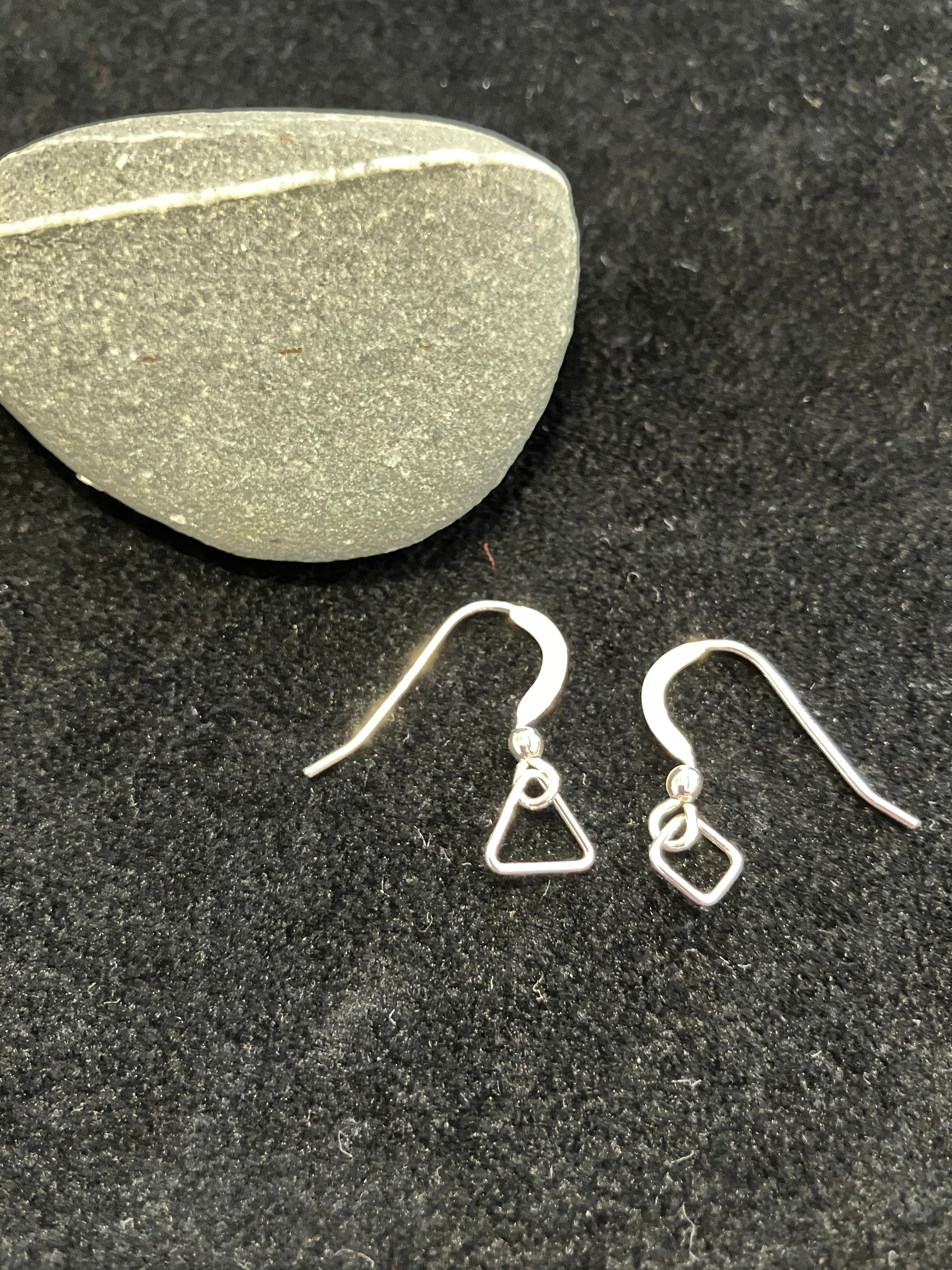 Sterling Silver open Triangle & Square wire drop earrings