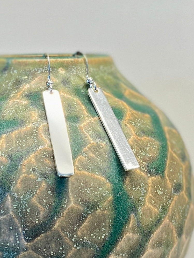 Sterling Silver polished Rectangular bar drop earrings
