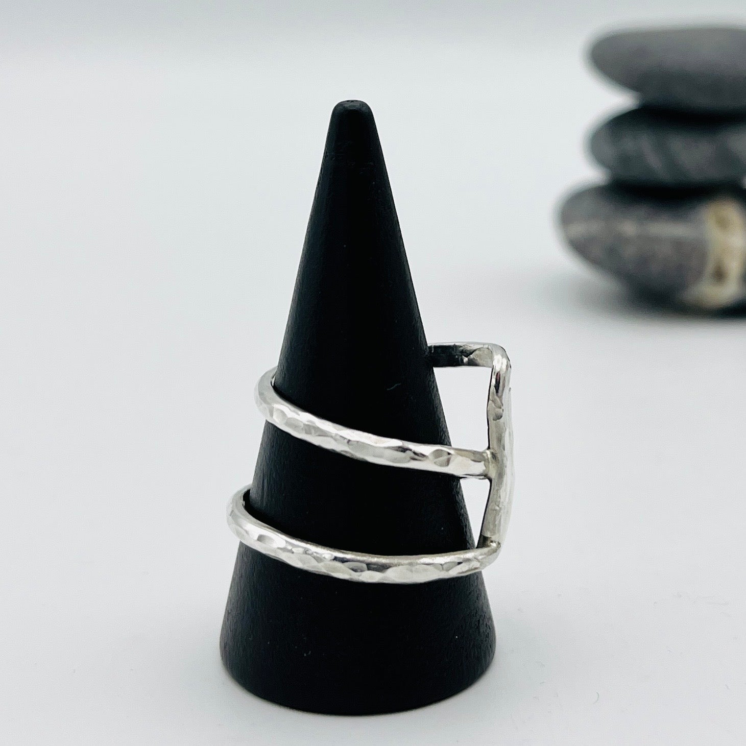 Sterling Silver Ring. Double shank crossover ring hammered finish