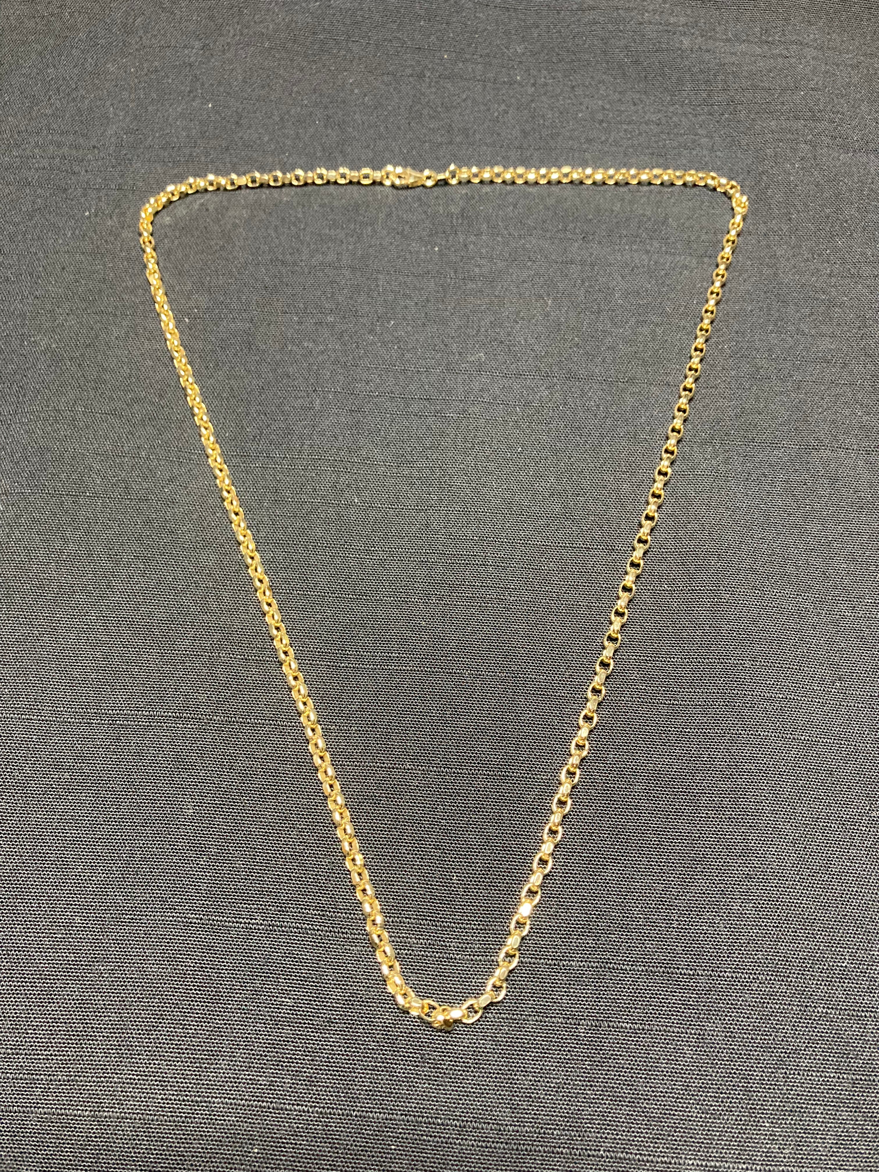9ct Yellow gold Necklace. 20" diamond cut belcher link with trigger clasp