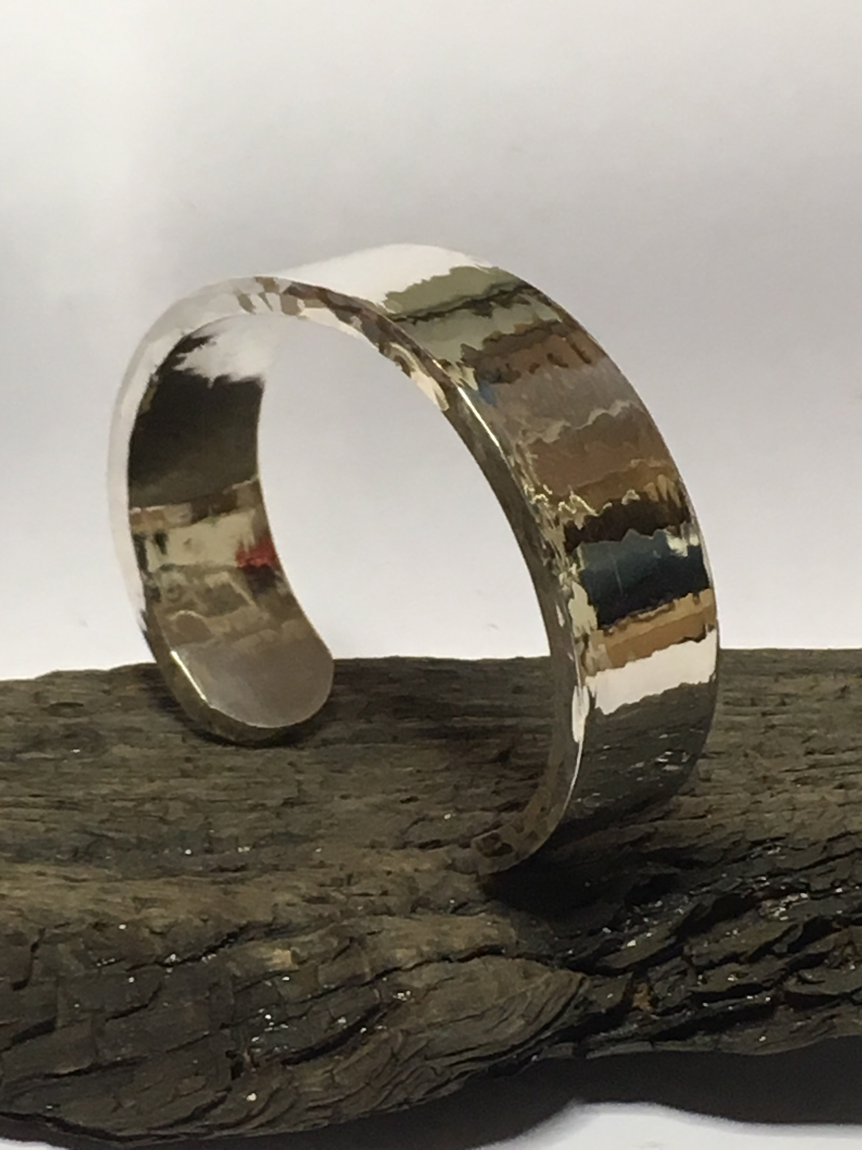 Sterling Silver Bangle, 20mm wide design with a polished & hammered finish
