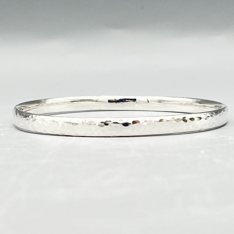 Sterling Silver Bangle, oval 'large hammered' finish (3.5mm wide)