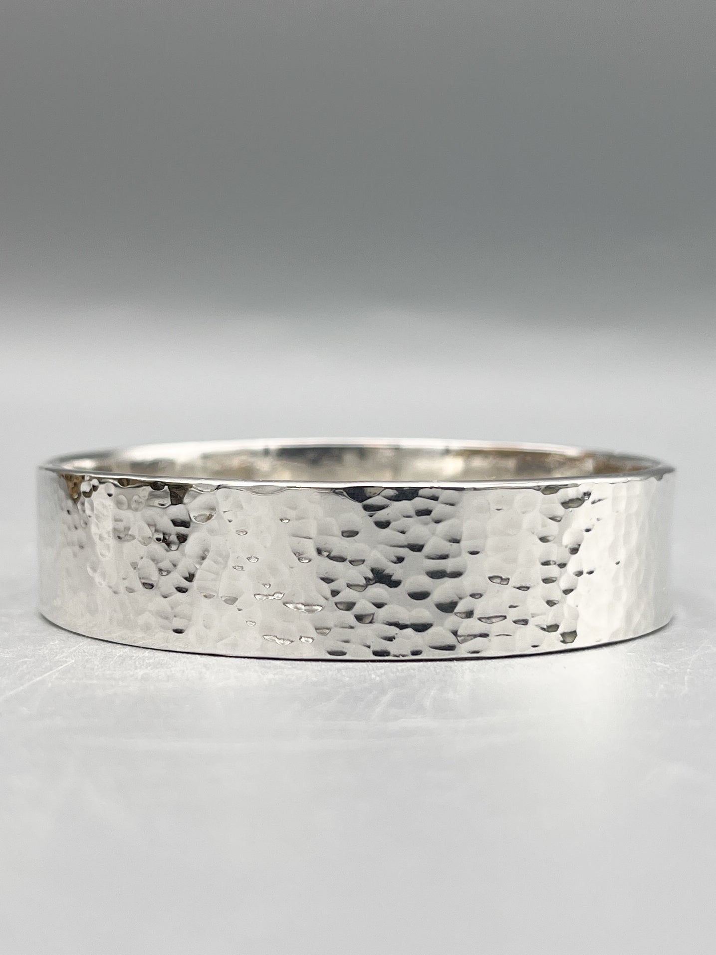 Sterling Silver Bangle, rectangular design with a hammered finish