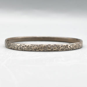 Sterling Silver Bangle, oval 'hammered & oxidised' finish (3.5mm wide)