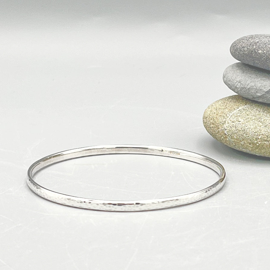 Sterling Silver Bangle, oval polished finish (3.5mm wide)