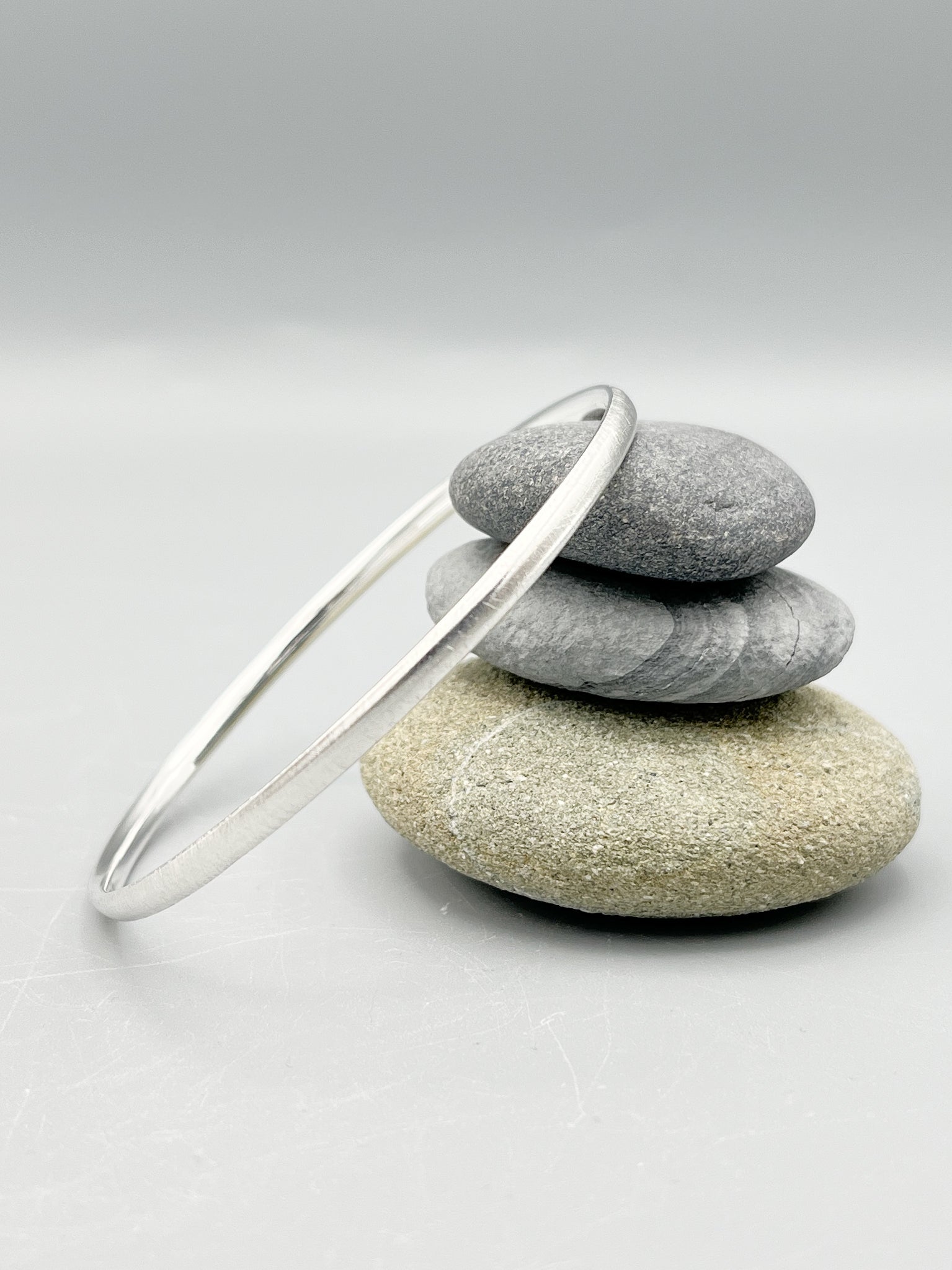 Sterling Silver Bangle, oval 'etched' finish (3.5mm wide)