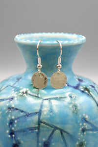 9ct Yellow Gold hammered finish 16mm diameter disc drop earrings
