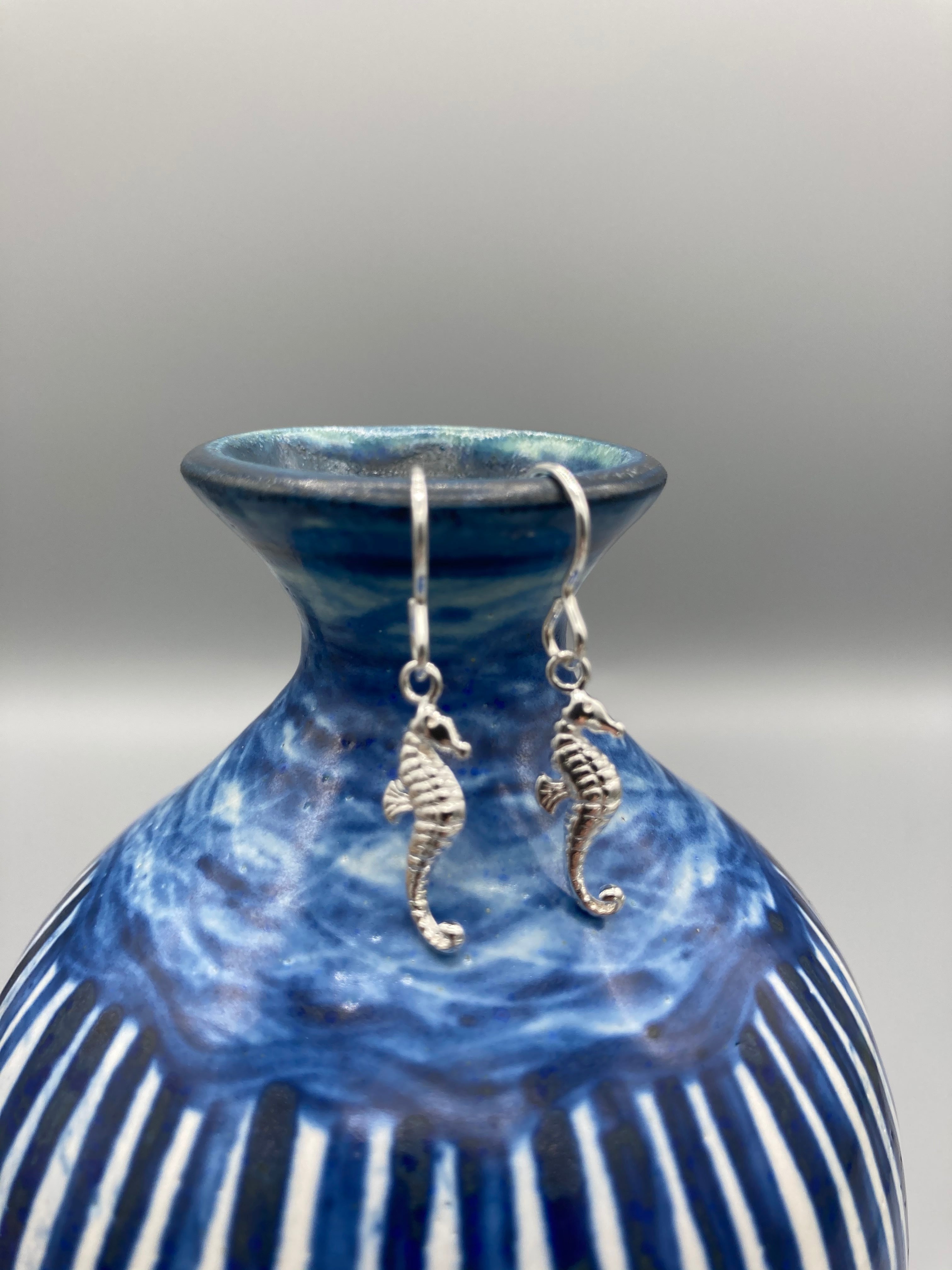 Seahorse polished finish drop earrings