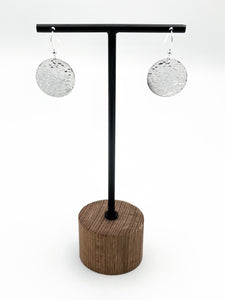 Sterling Silver hammered disc on wire & bead drop earrings