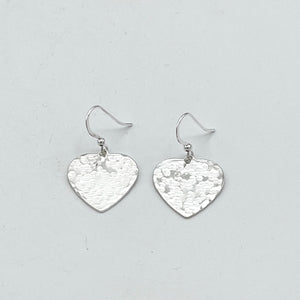 Sterling Silver 20mm hammered heart design drop earrings