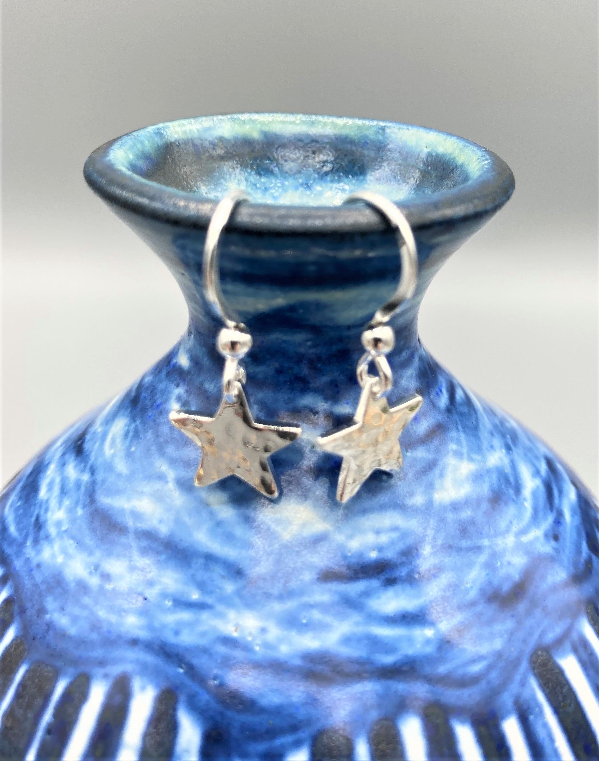 Sterling Silver 10mm hammered star drop earrings