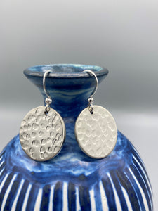 Sterling Silver 20mm round textured disc drop earrings