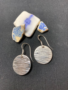 Sterling Silver 18mm textured disc design drop earrings