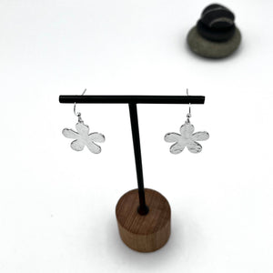 Sterling Silver 25mm hammered flower design drop earrings
