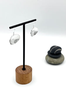 Sterling Silver hammered oval landscape concave design drop earrings
