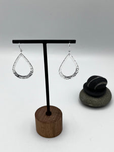 Sterling Silver large hammered teardrop design drop earrings