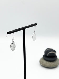 Sterling Silver medium hammered oval disc design drop earrings