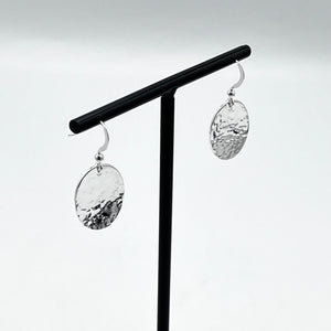 Sterling Silver large hammered oval disc design drop earrings