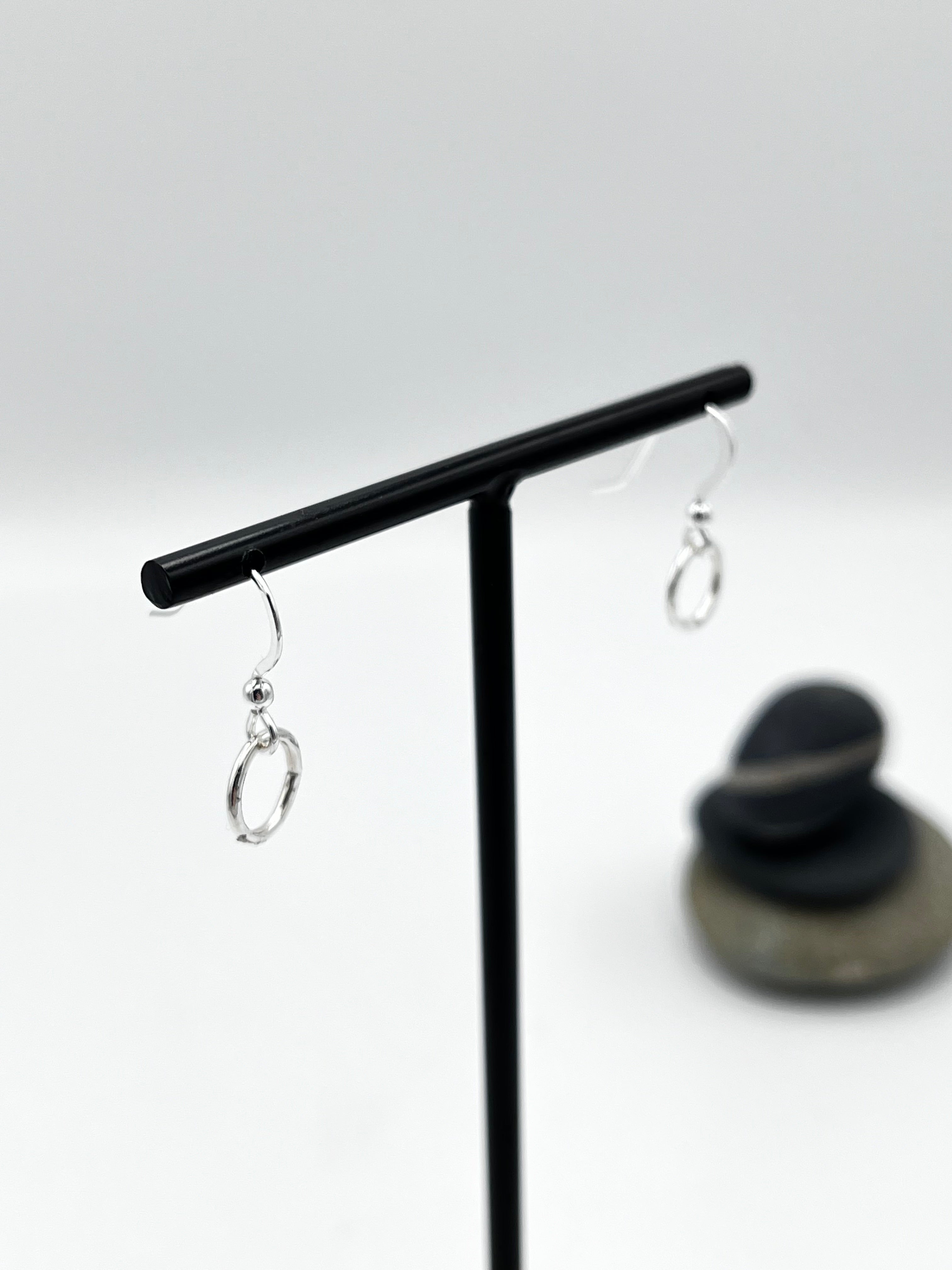 Sterling Silver hammered ring design drop earrings