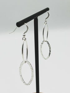 Sterling Silver polished & hammered oval wire drop earrings