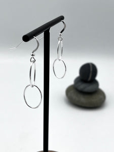 Sterling Silver double oval polished wire drop earrings
