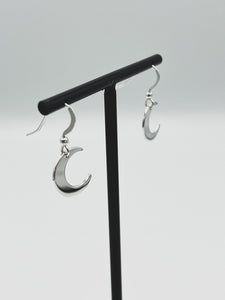 Sterling Silver medium crescent moon drop earrings