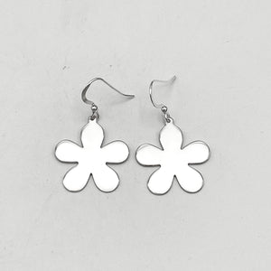 Sterling Silver 25mm polished flower design drop earrings