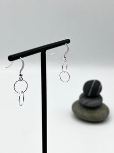 Sterling Silver Lightweight two round ring drop earrings