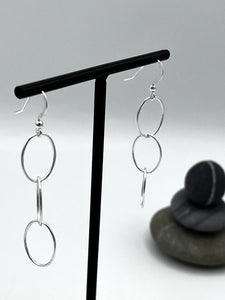 Sterling Silver triple oval polished wire drop earrings