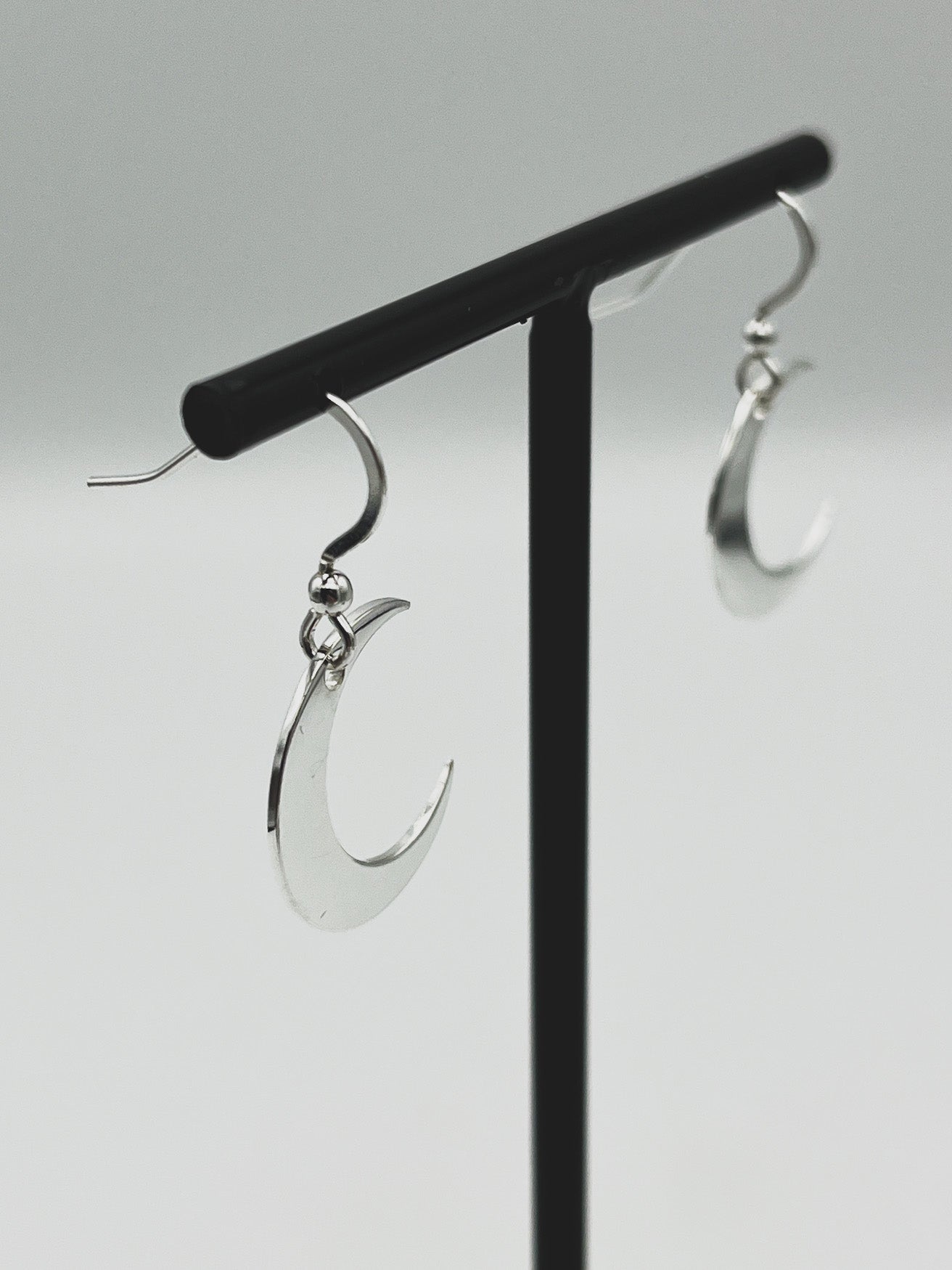 Sterling Silver large crescent moon drop earrings