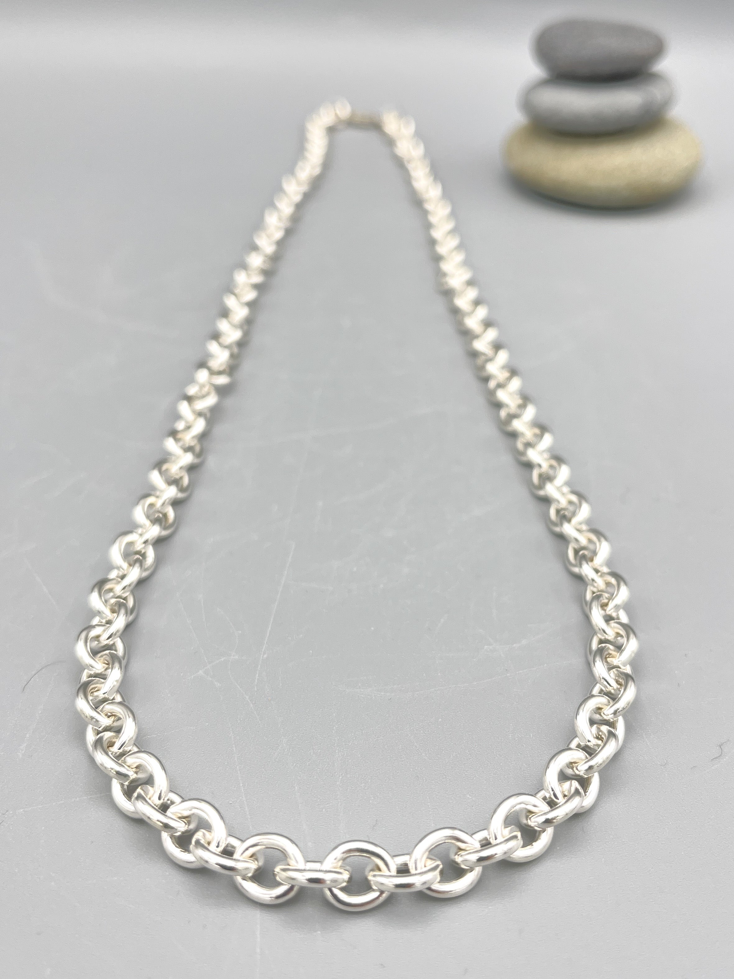 Sterling Silver Necklace. 24 ½” Italian heavy cable link with lobster claw clasp