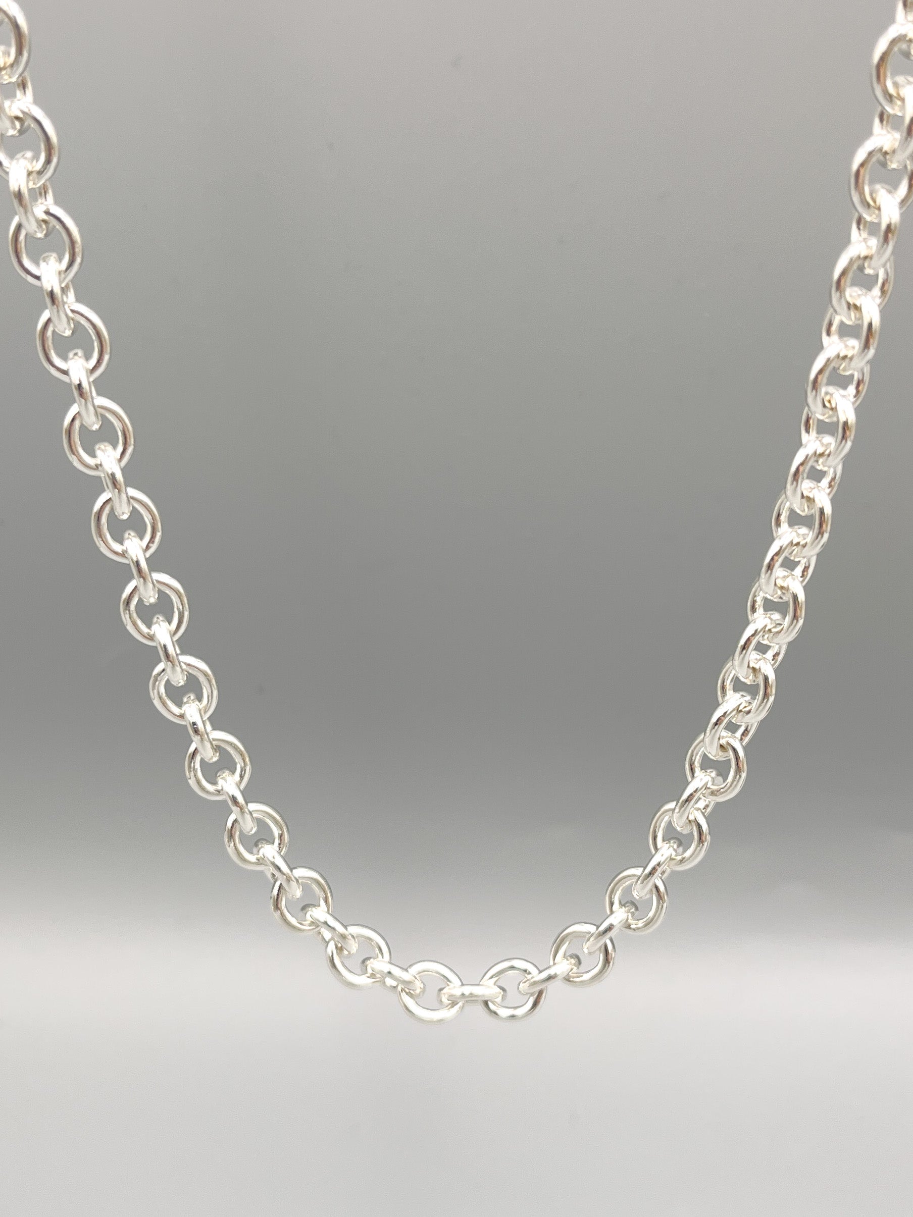 Sterling Silver Necklace. 38” Italian heavy cable link with large carabiner clasp