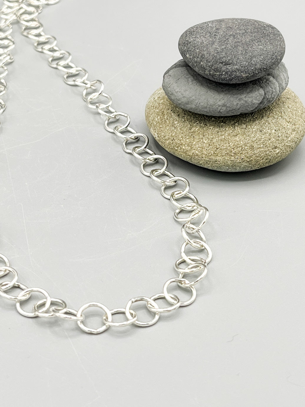 Sterling Silver Necklace. 36” loose round cable link with lobster claw clasp