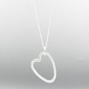 Sterling Silver large open heart pendant, hammered finish on 16" chain