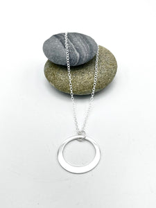 Sterling Silver Pendant. Single offset ring pendant 26mm wide polished finish