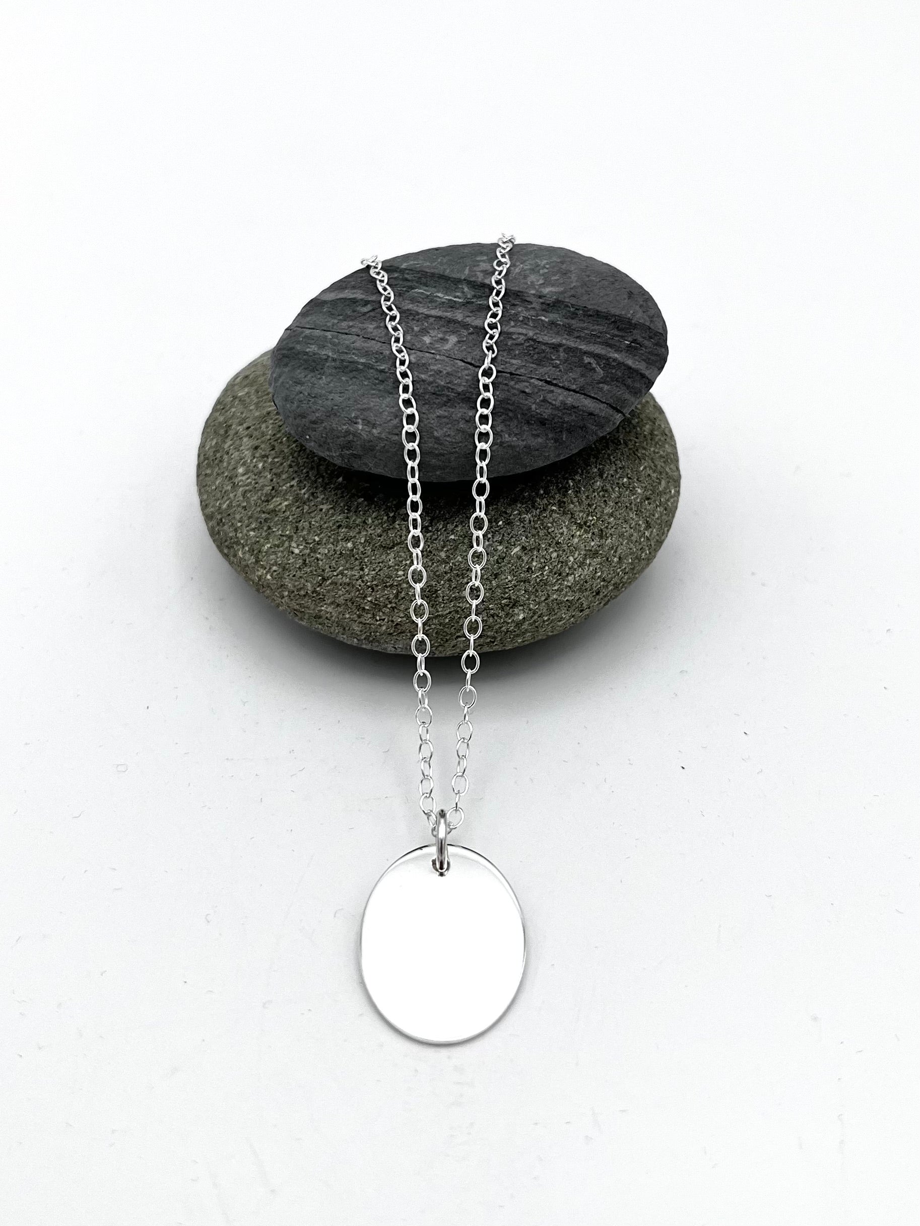 Oval disc pendant 20mm long polished finish on 16" chain