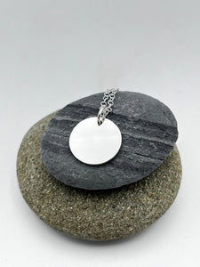 Round disc pendant 20mm diameter polished finish on 16" chain