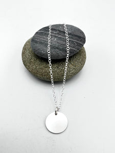 Round disc pendant 15mm diameter polished finish on 16" chain
