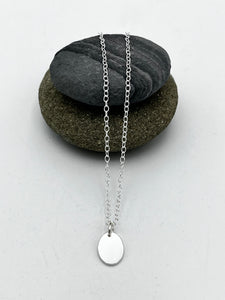 Oval disc pendant 12mm long polished finish on 16" chain