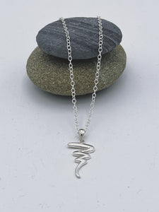 Sterling Silver polished Squiggle pendant on 16" trace chain