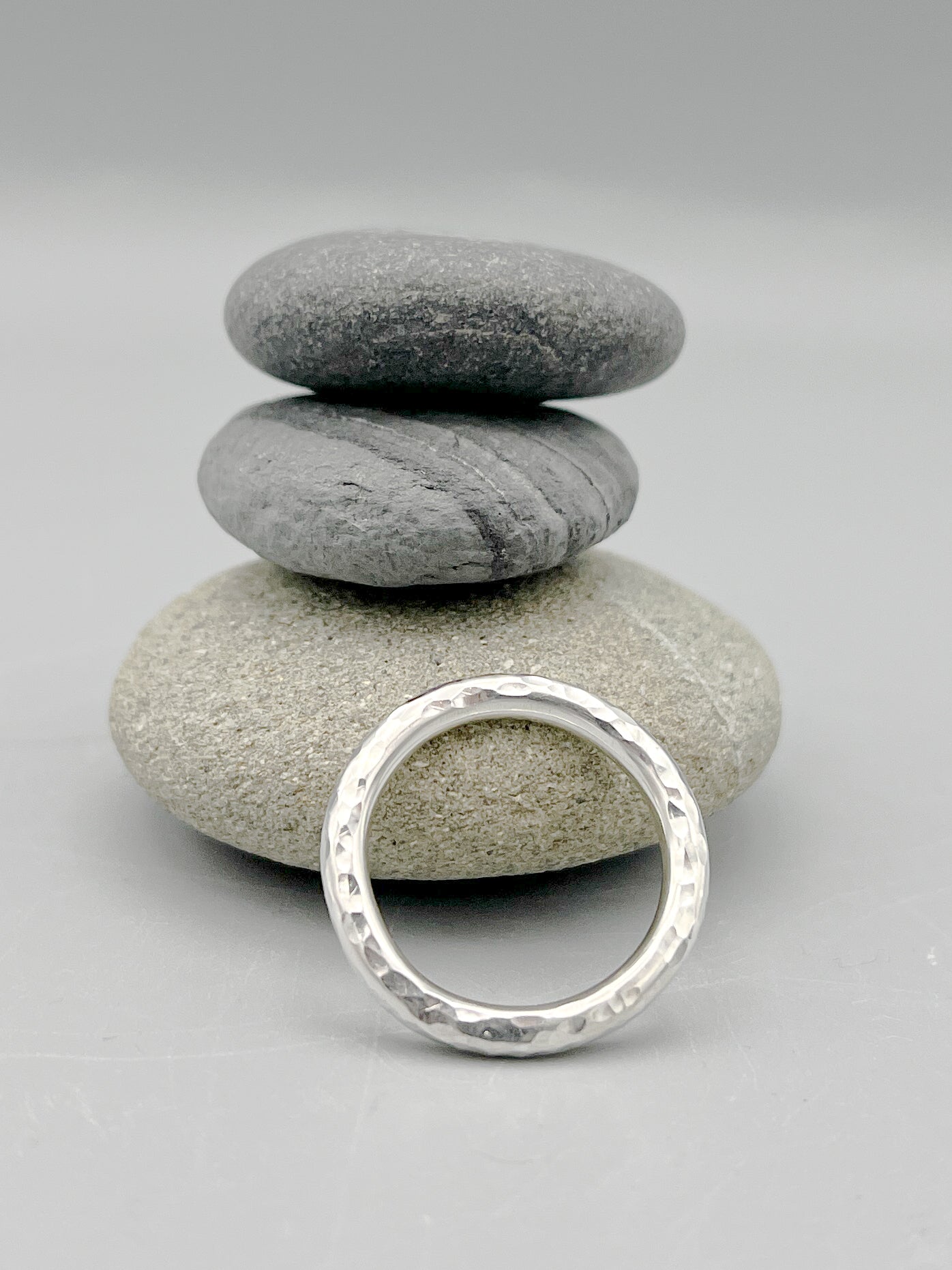Sterling Silver Ring. 3mm round wire, hammered finish size “P”
