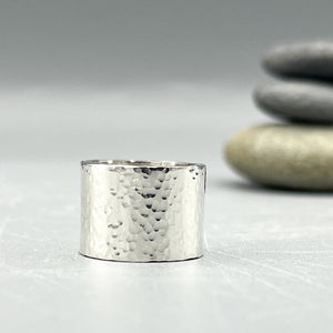 Sterling Silver Ring. Flat hammered ring (heavy) size 'K'