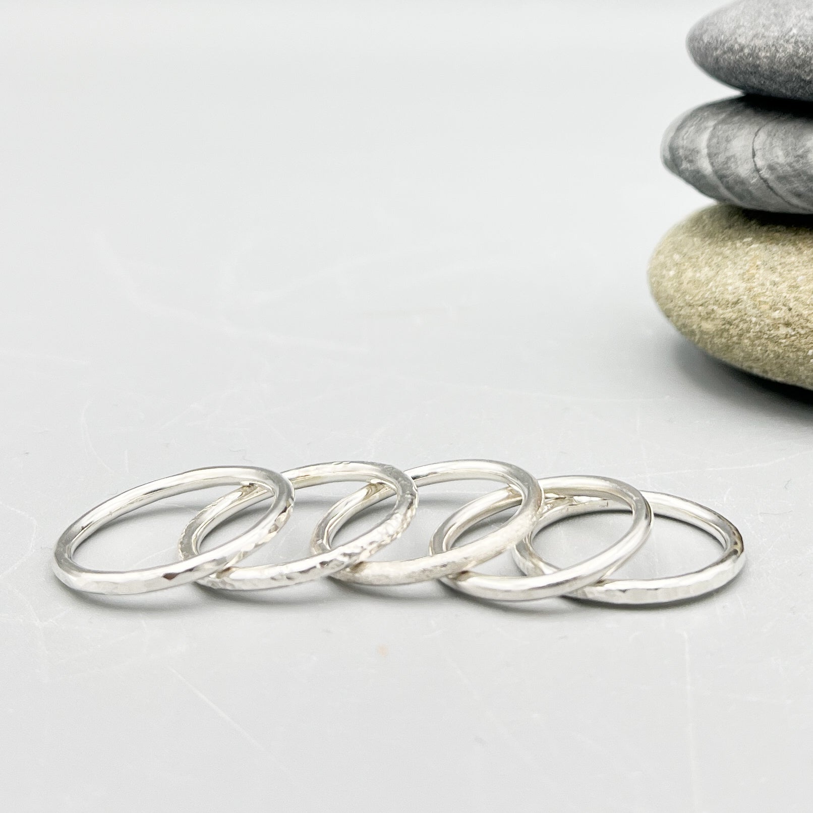 Sterling Silver Ring. 2mm round wire hammered ring size 'P.5'