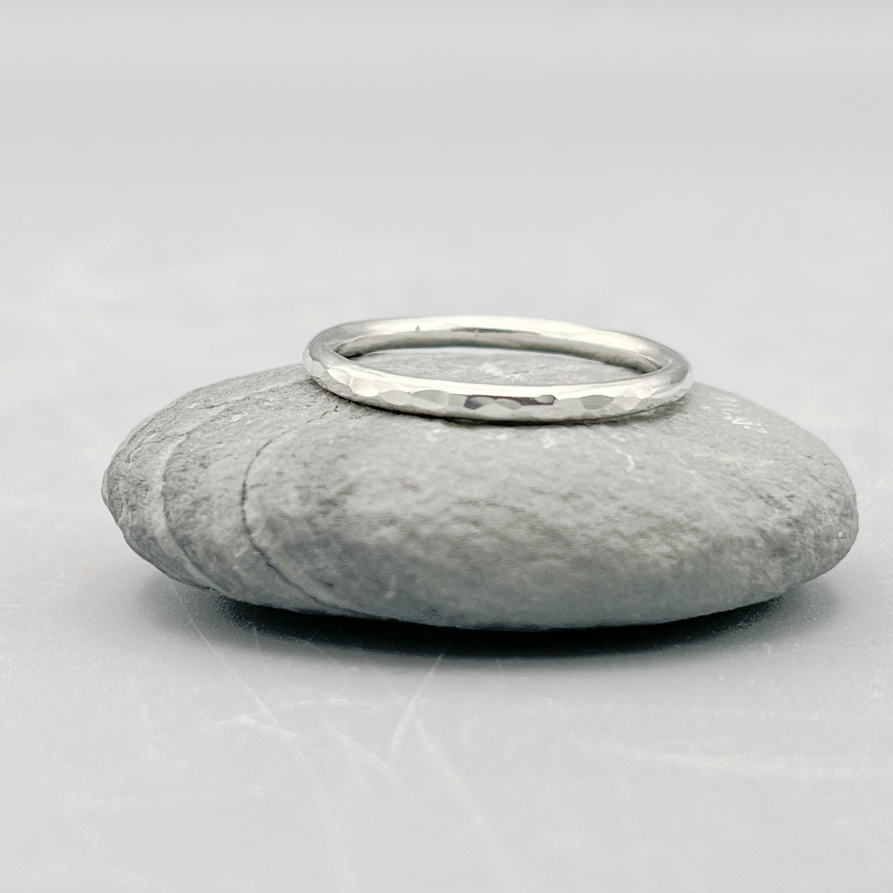 Sterling Silver Ring. 2mm round wire hammered ring size 'P.5'
