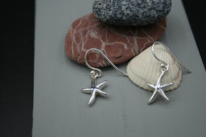 Sterling Silver Polished Starfish drop earrings on wires 10mm x 5mm